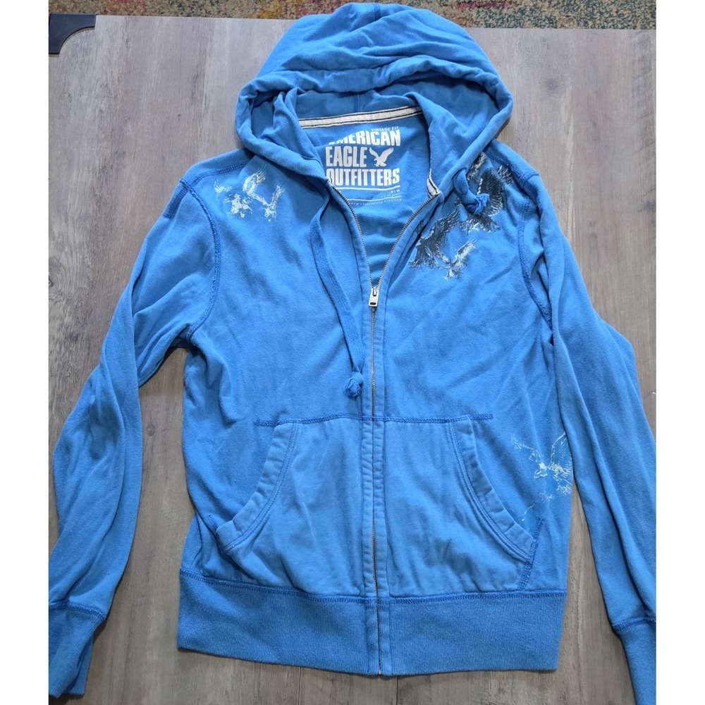 American Eagle Outfitters Blue Full Zip Vintage Fit Hooded Sweatshirt Men L